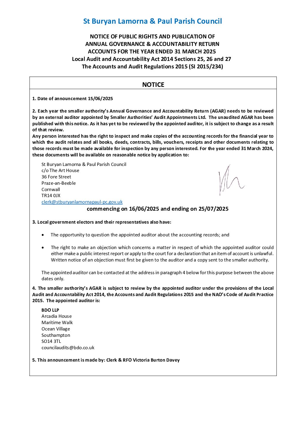 StBLP Notice for the period for the exercise of public rights 2024-25