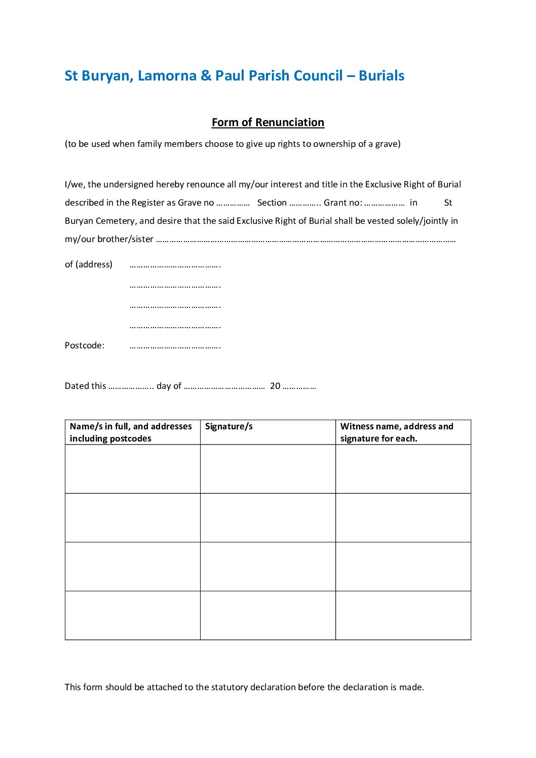 STBL Form of Renunciation