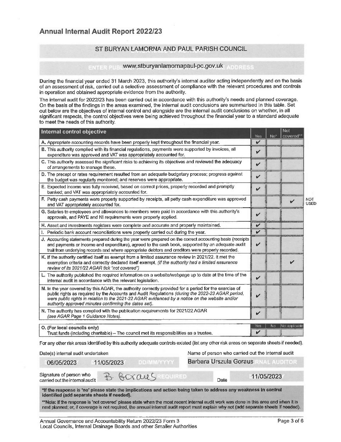 StBLP AGAR Internal Audit Report 2022-23
