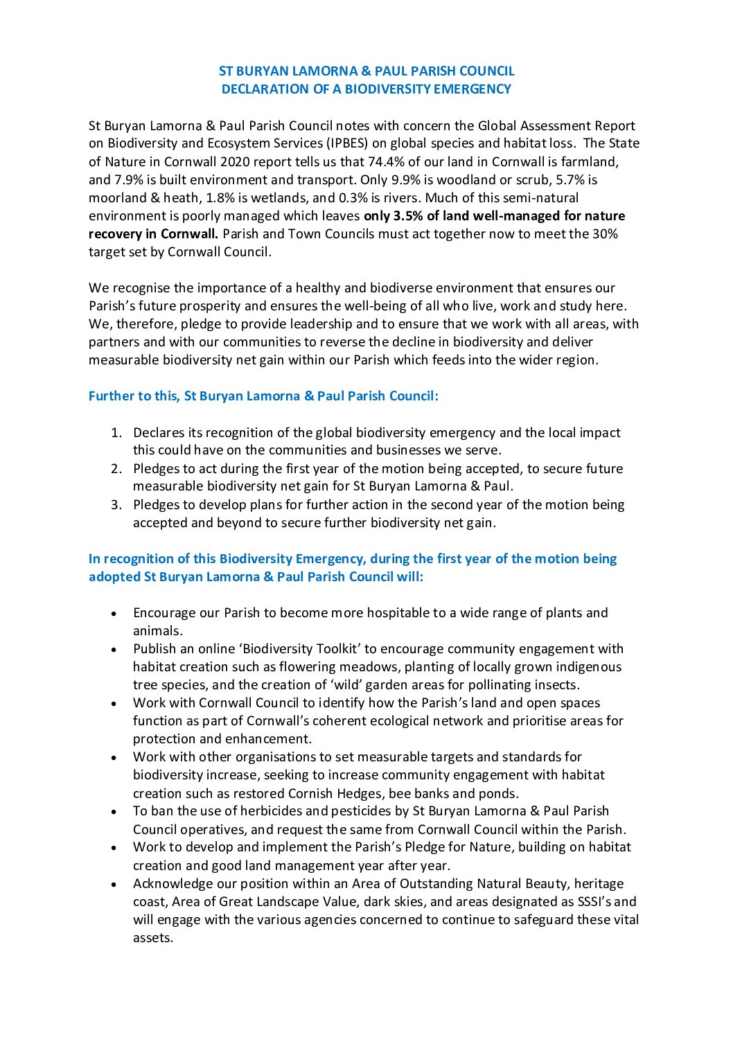 StBLP Declaration of a Biodiversity Emergency