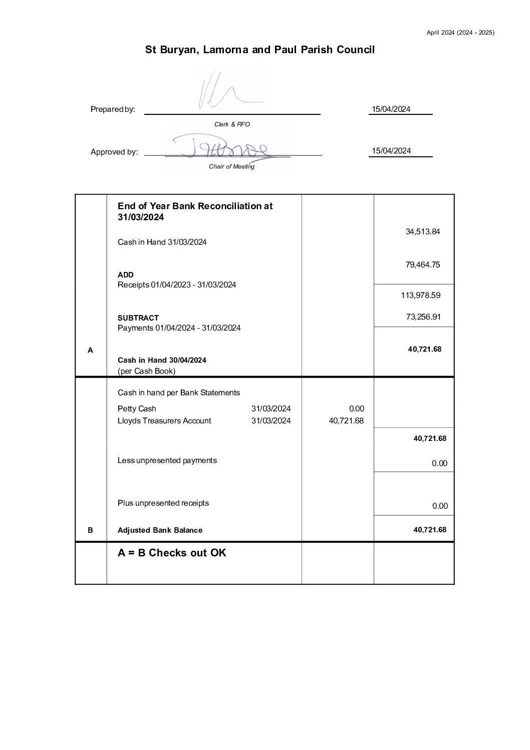 StBLP End of Year Bank Reconciliation 03-2024
