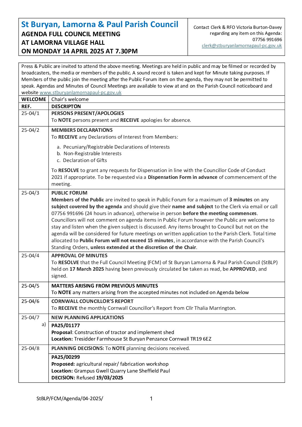 StBLP FCM Agenda 04-2025
