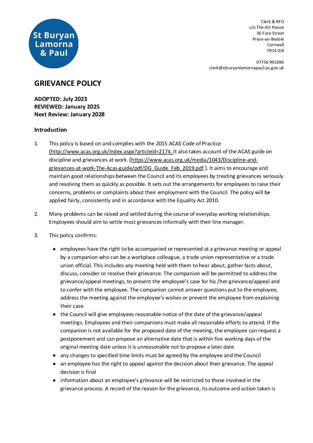 StBLP Grievance Policy