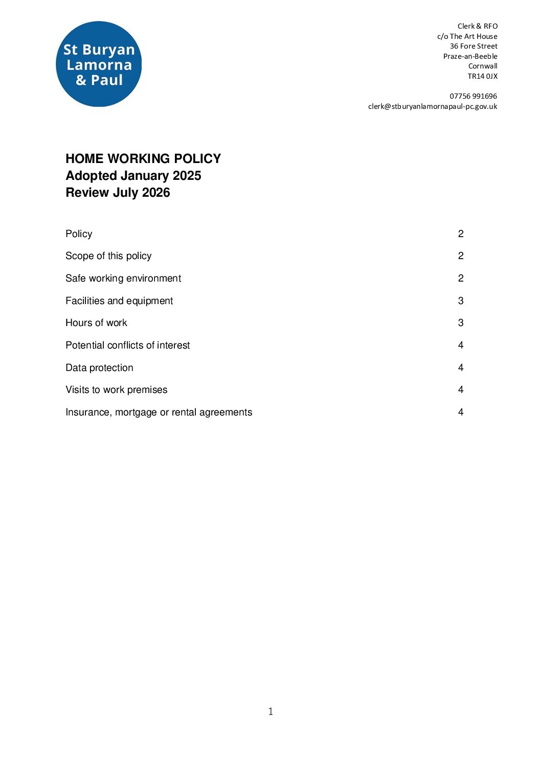 StBLP Home Working Policy 2025