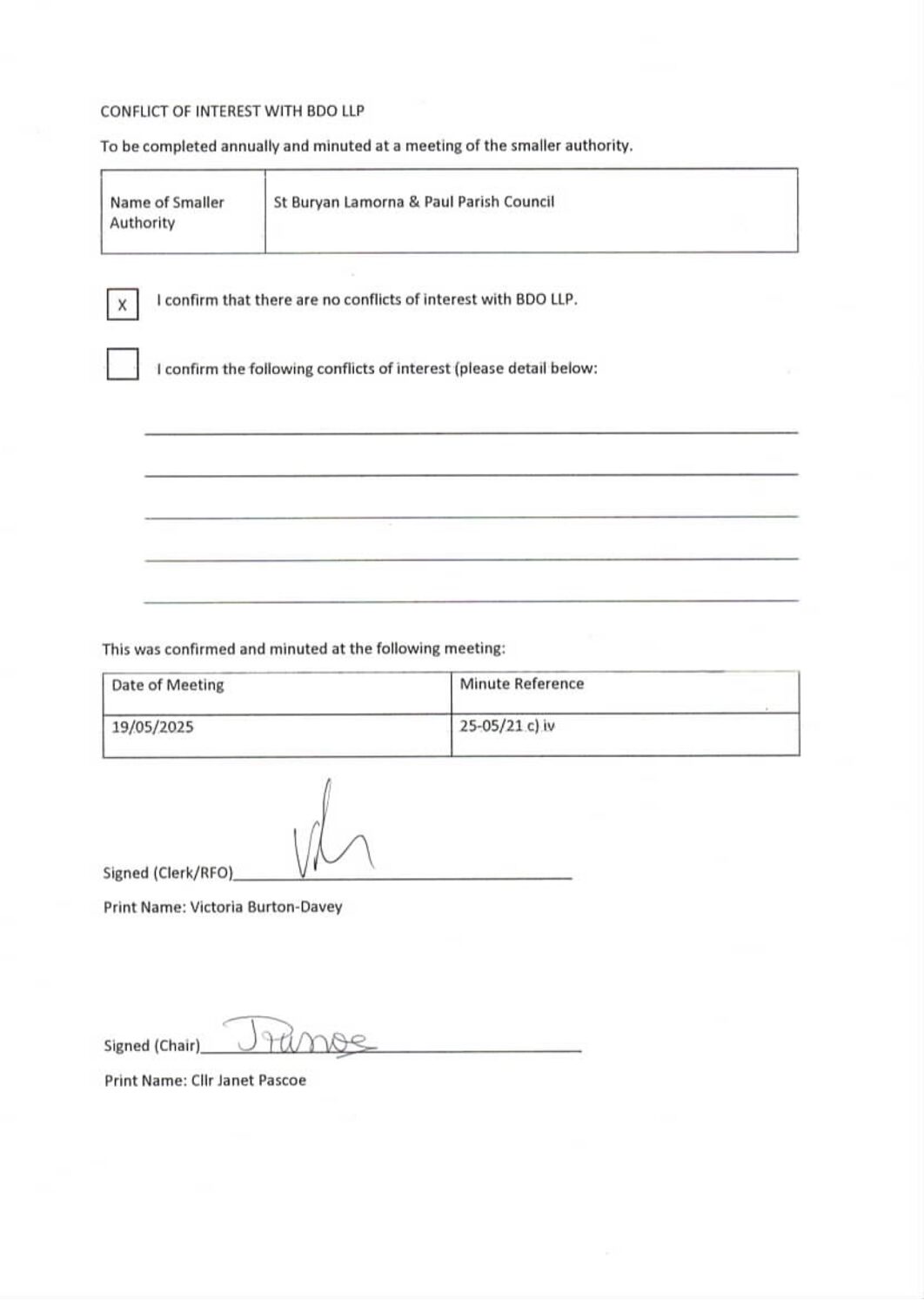 StBLP No Conflicts of Interest 2024-25