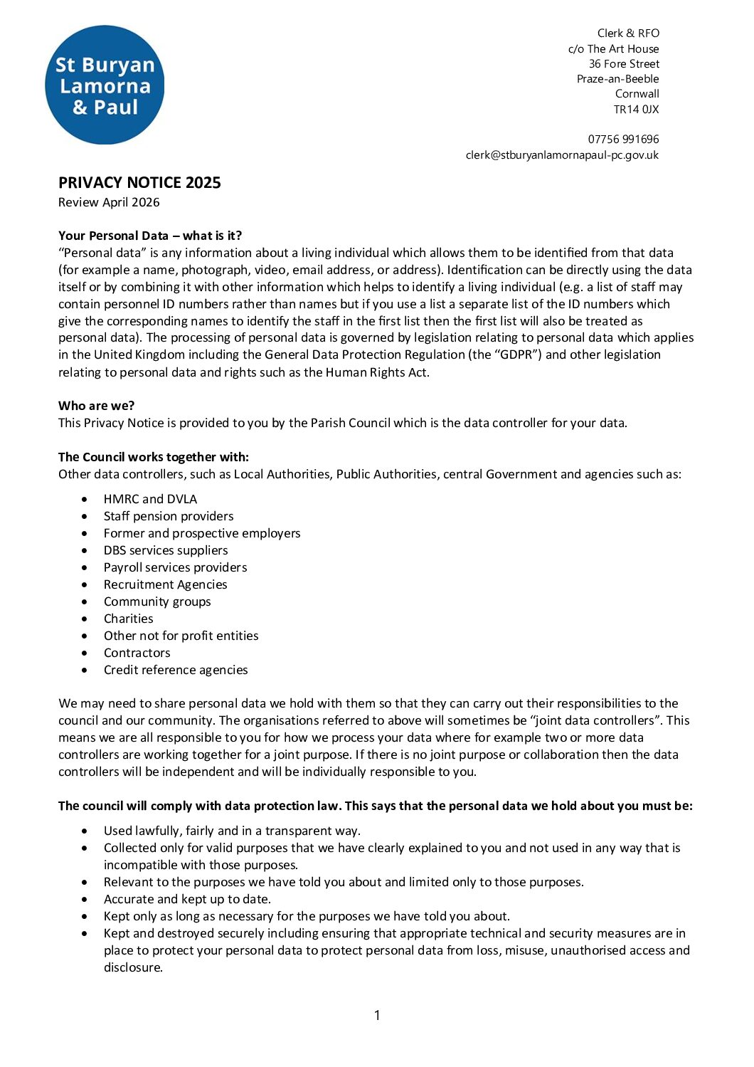 StBLP Privacy Notice 2025