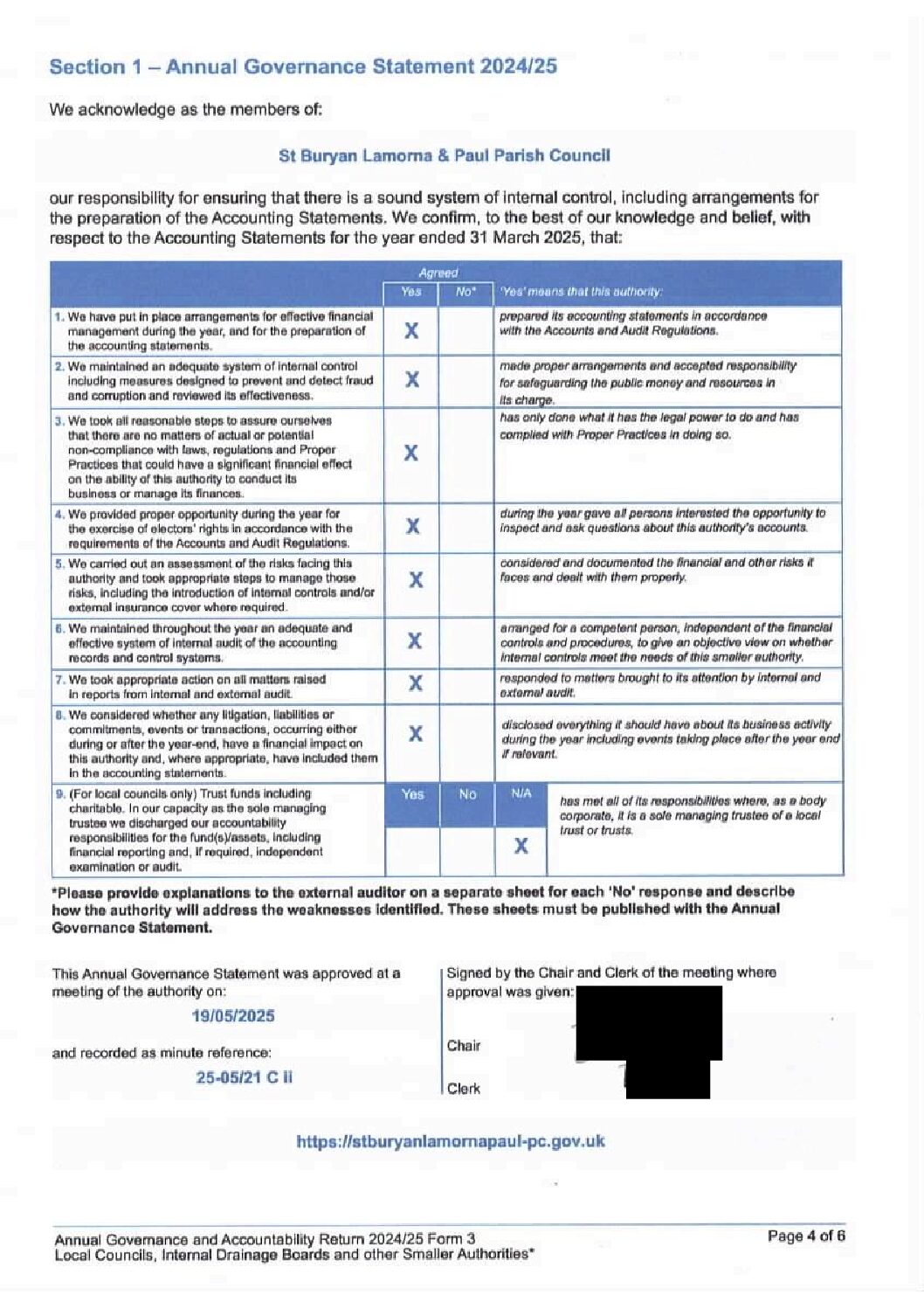 AGAR 2024-25 end of year financial statements