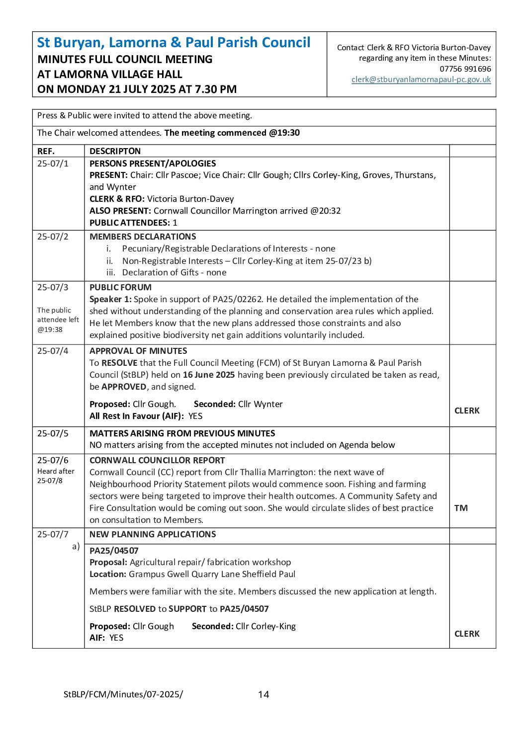 StBLP FCM Minutes 07-2025