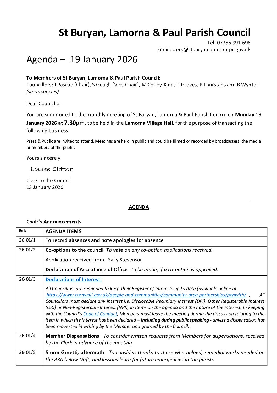 Agenda 190126 StBLP