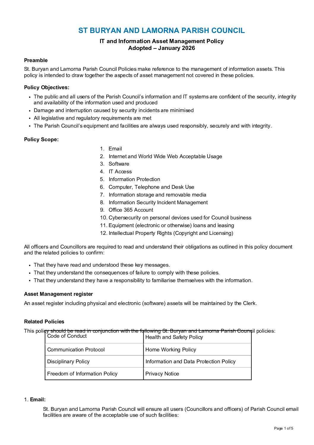 IT and Information Asset management policy – January 2026