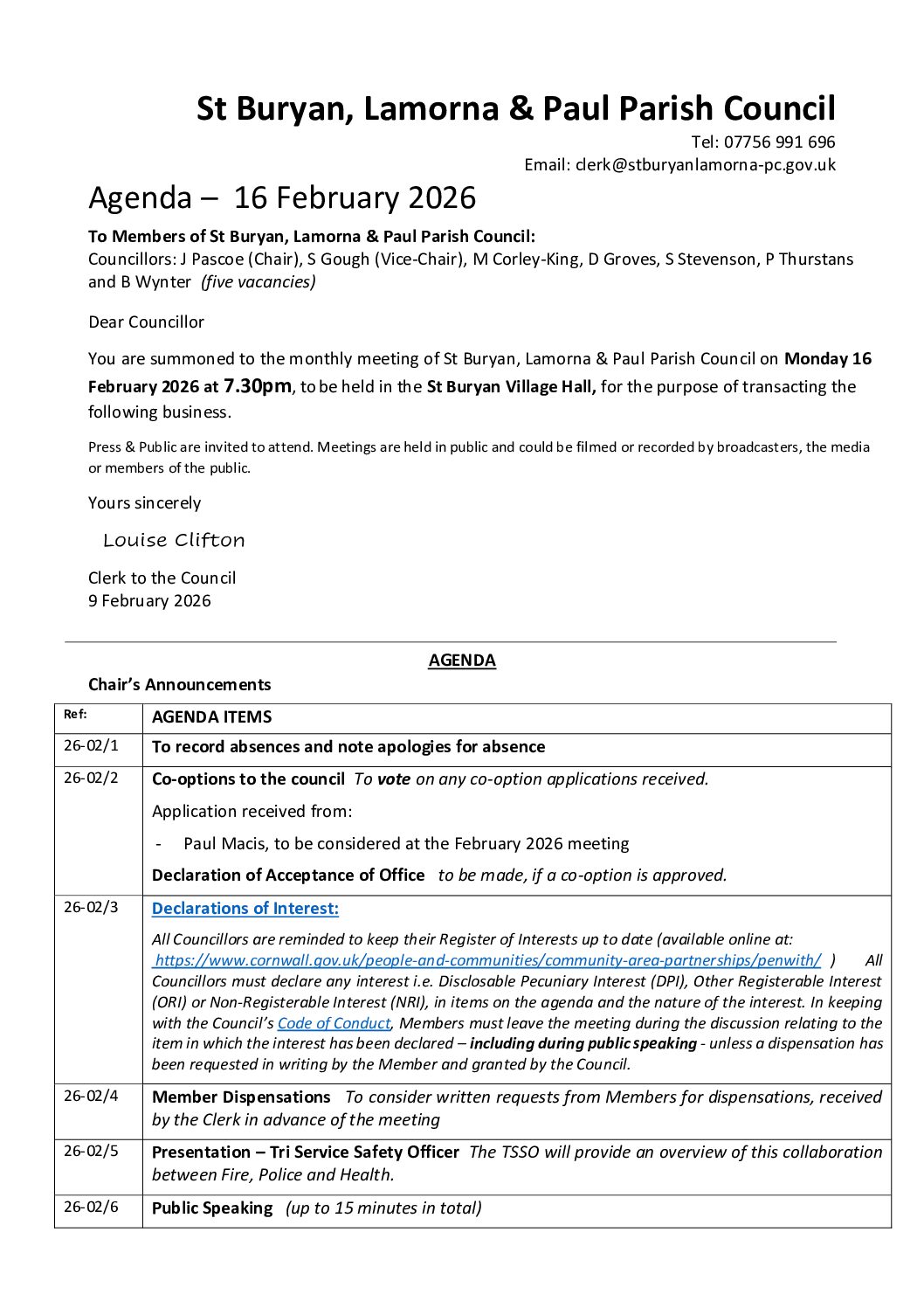 Agenda 160226 StBLP