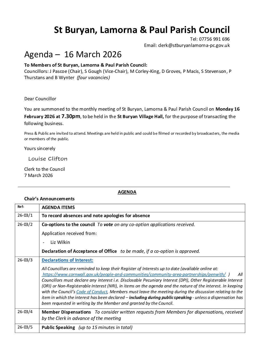 Agenda 160326 StBLP