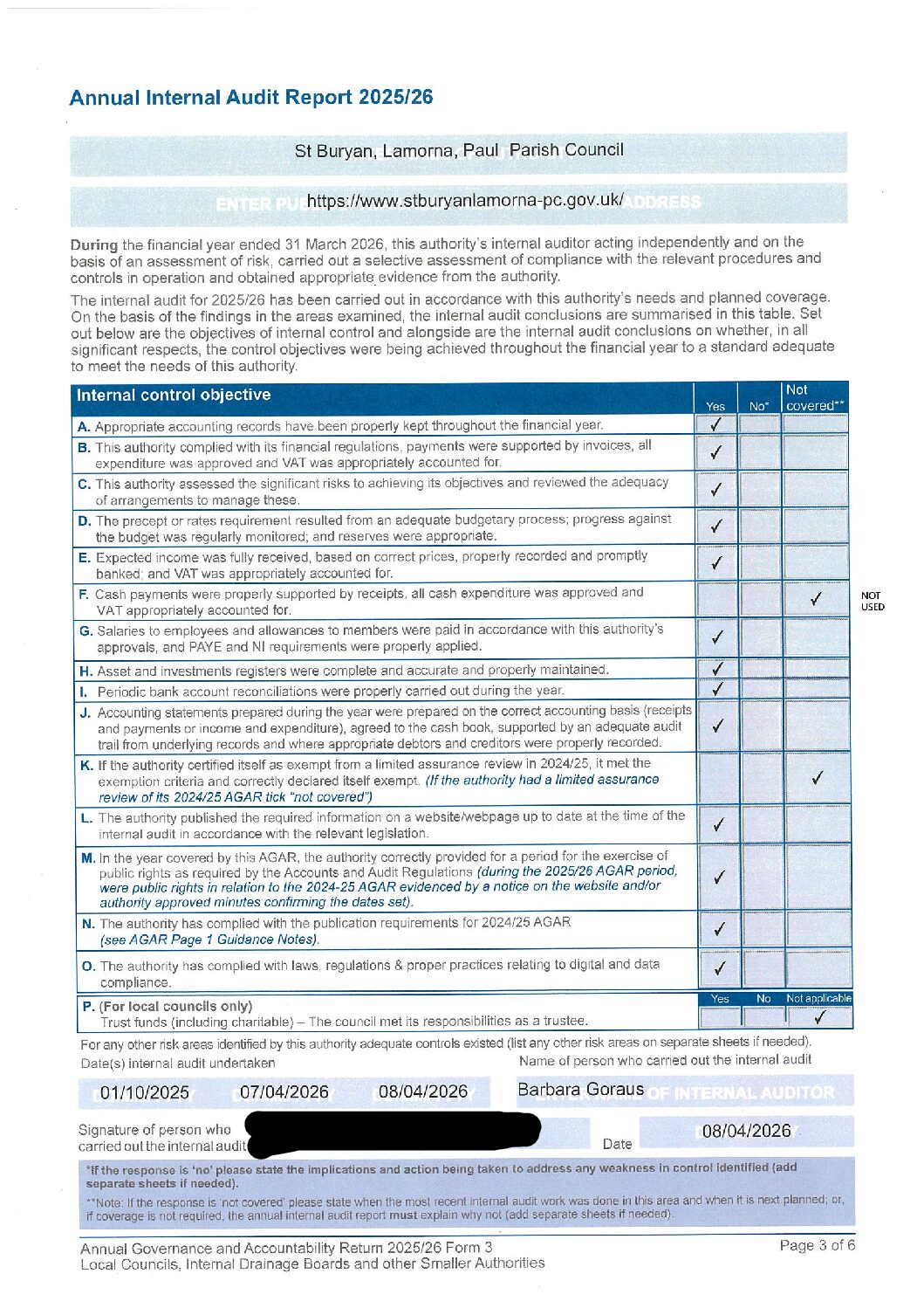 Internal Audit report (AGAR) 2025-26 St BLP PC