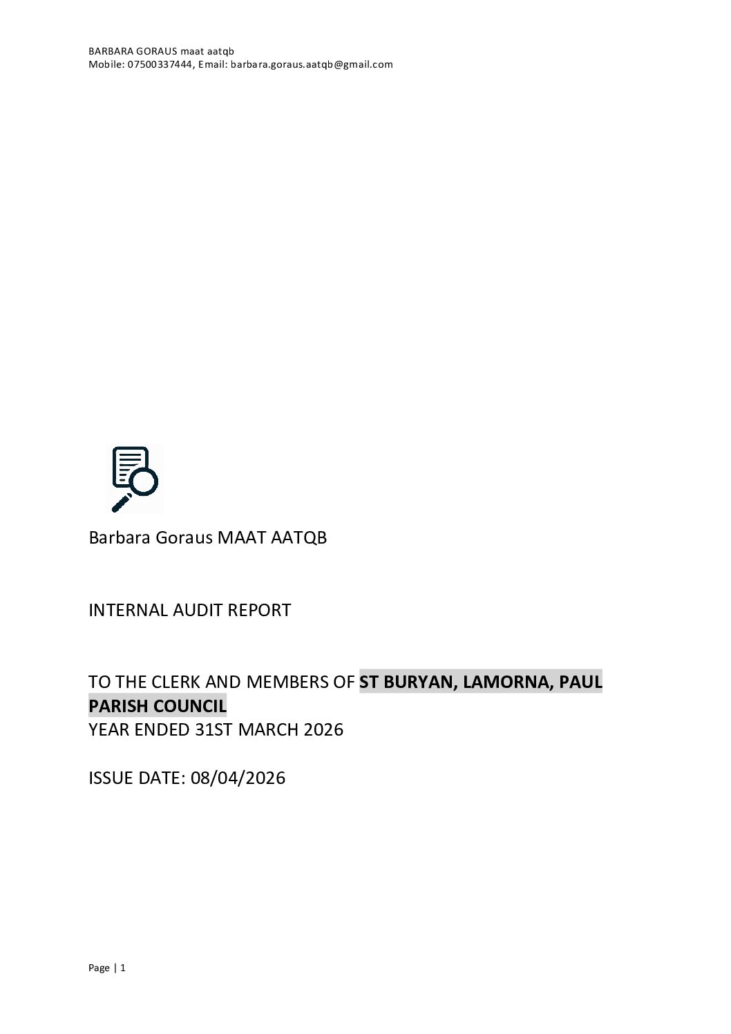 Internal Audit report (detailed) 2025-26 St BLP PC